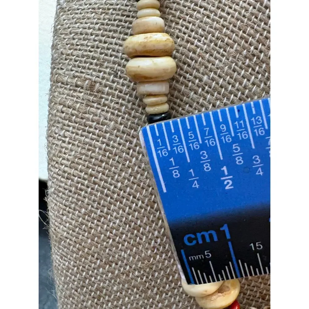 Vintage 1980s Bone Bead Necklace 16 Inch Tribal Boho Carved Beads